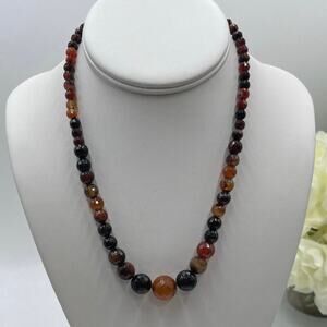 Faceted Carnelian Jasper Agate Quartz Graduated Necklace Healing Protection